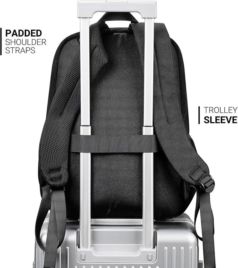 26L Backpack for School, College, and Travel: Corduroy Bookbag with 8 Compartments - Black