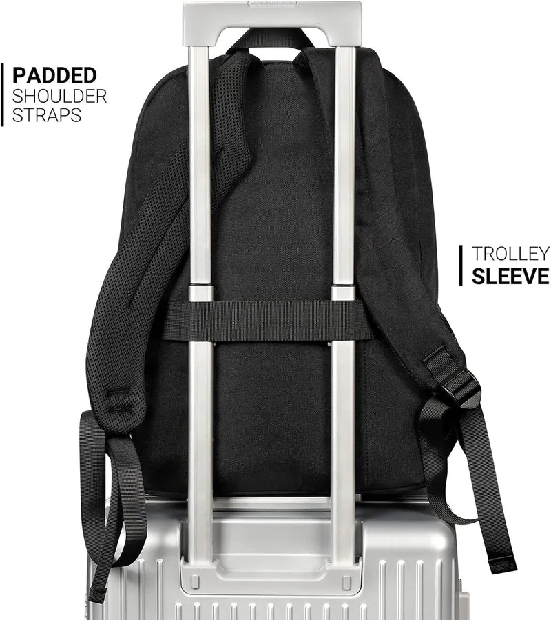 26L Black Backpack for School, College, and Travel: Water Resistant Bookbag with 8 Compartments