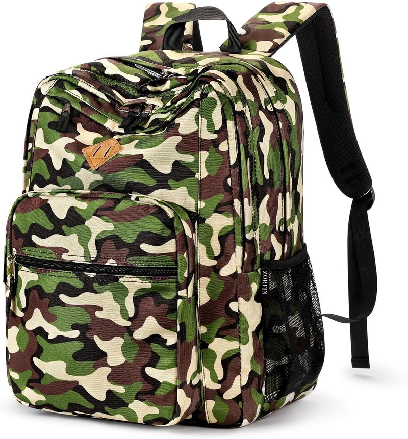26L Backpack for School, College, and Travel: Water Resistant Bookbag with 8 Compartments - Buckshot Camo