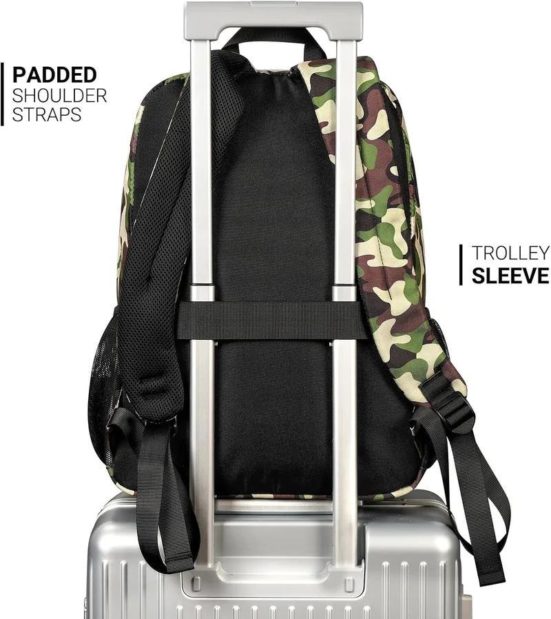 26L Backpack for School, College, and Travel: Water Resistant Bookbag with 8 Compartments - Buckshot Camo