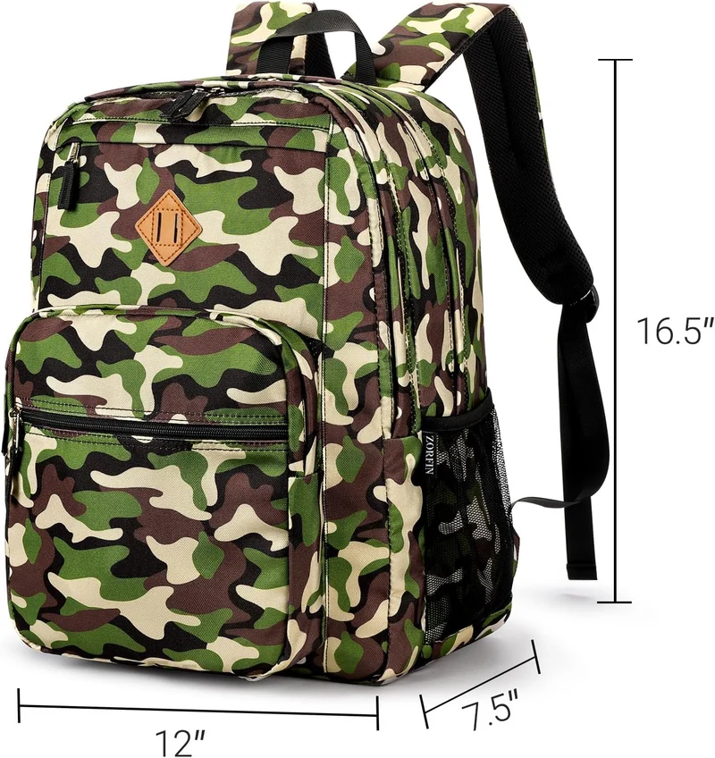 26L Backpack for School, College, and Travel: Water Resistant Bookbag with 8 Compartments - Buckshot Camo