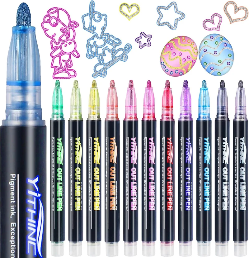 Outline Shimmer Markers, 12 Glitter Metallic Gel Pens for Coloring,Trendy Stuff, Cool Fun Art Crafts School
