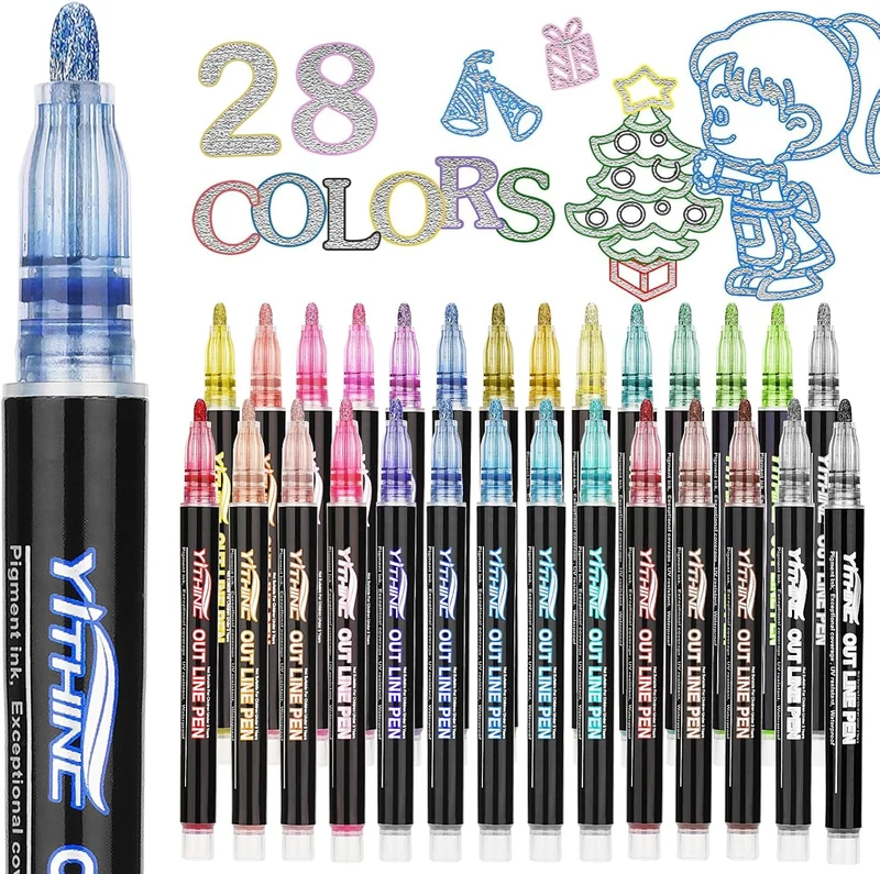 Outline Shimmer Markers, 28 Glitter Metallic Gel Pens for Coloring,Trendy Stuff, Cool Fun Art Crafts School