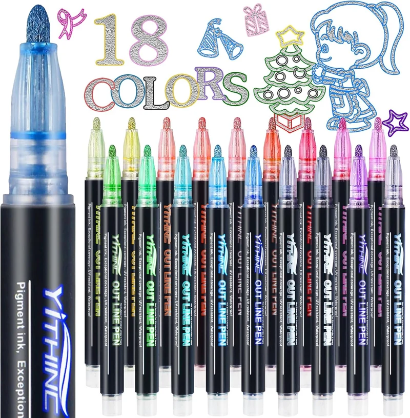 Outline Shimmer Markers, 18 Glitter Metallic Gel Pens for Coloring,Trendy Stuff, Cool Fun Art Crafts School