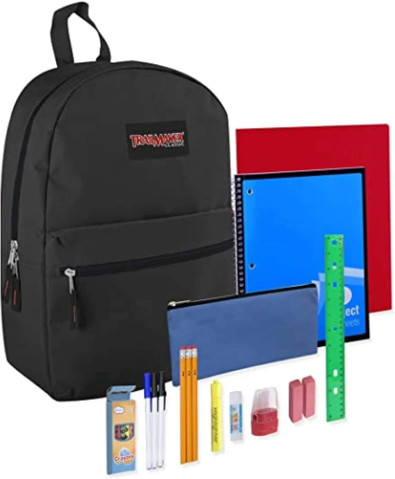 Bundle 17" Black Backpack w/ School Supplies - 20 Pcs Back to School Supplies