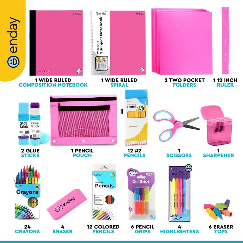 Back to School Supplies for Kids, Pink School Supply Box Premium Quality Kids School Supplies Kit, Kindergarten School Supplies for Girls and Boys, 71 Piece Set