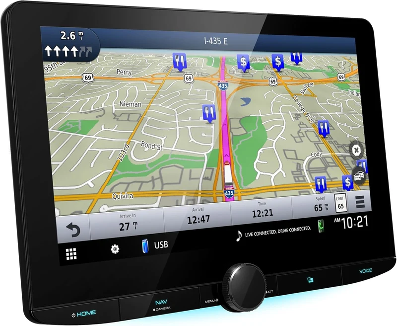Kenwood GPS Navigation System 10.1" Multimedia Receiver; 10.1" High Definition Monitor with Capacitive Touch Panel; Apple CarPlay; Android Auto Ready; Built-in Bluetooth; HD Radio; Wi-Fi