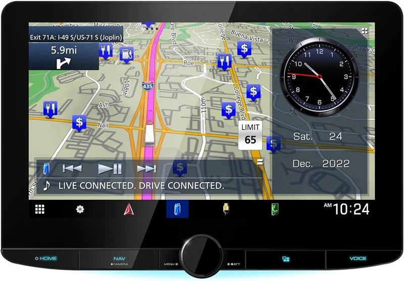 Kenwood GPS Navigation System 10.1" Multimedia Receiver; 10.1" High Definition Monitor with Capacitive Touch Panel; Apple CarPlay; Android Auto Ready; Built-in Bluetooth; HD Radio; Wi-Fi