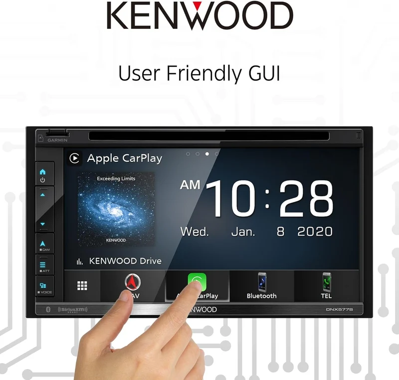Kenwood 6.8" DVD Car Stereo, Garmin Navigation Built in, Inrix Traffic Service, CarPlay and Android Auto, Bluetooth, Four Camera Inputs