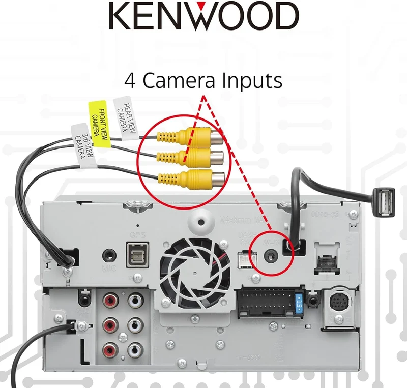 Kenwood 6.8" DVD Car Stereo, Garmin Navigation Built in, Inrix Traffic Service, CarPlay and Android Auto, Bluetooth, Four Camera Inputs