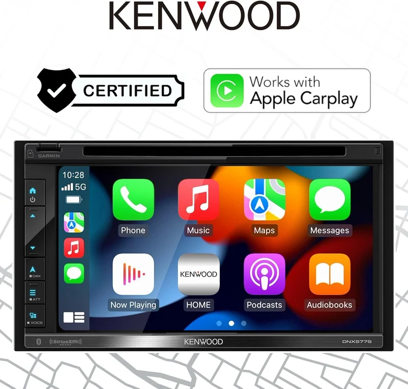 Kenwood 6.8" DVD Car Stereo, Garmin Navigation Built in, Inrix Traffic Service, CarPlay and Android Auto, Bluetooth, Four Camera Inputs