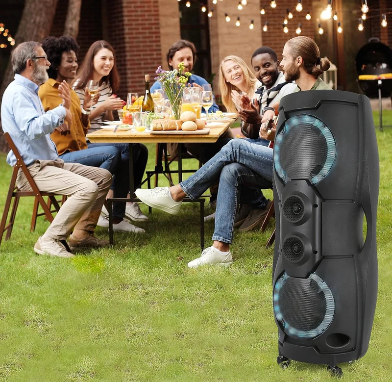 Portable Bluetooth PA Speaker System - 1000W Indoor/Outdoor Bluetooth Speaker PA System w/TWS, Recorder, Microphone in, Party Lights, USB SD Card Reader, FM Radio, Rolling Wheels PPHP82LB,Black