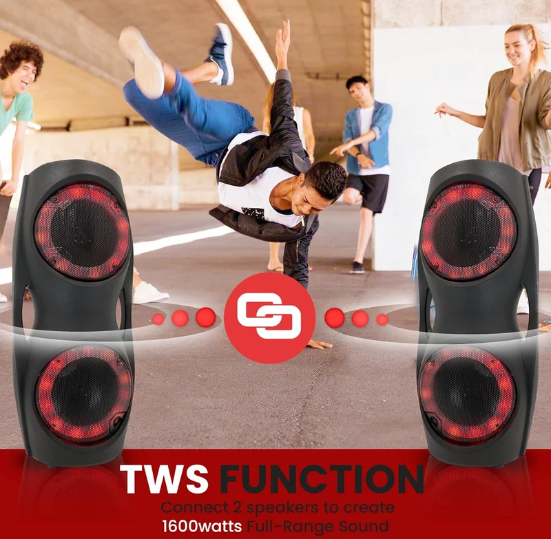 Portable Bluetooth 800W Indoor/Outdoor Bluetooth Speaker Portable System w/TWS, Recorder, Microphone in, Party Lights, USB SD Card Reader, FM Radio, Carry Handle PPHP62LB