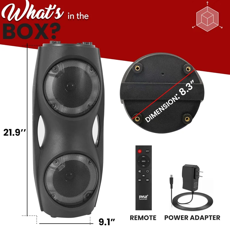 Portable Bluetooth 800W Indoor/Outdoor Bluetooth Speaker Portable System w/TWS, Recorder, Microphone in, Party Lights, USB SD Card Reader, FM Radio, Carry Handle PPHP62LB