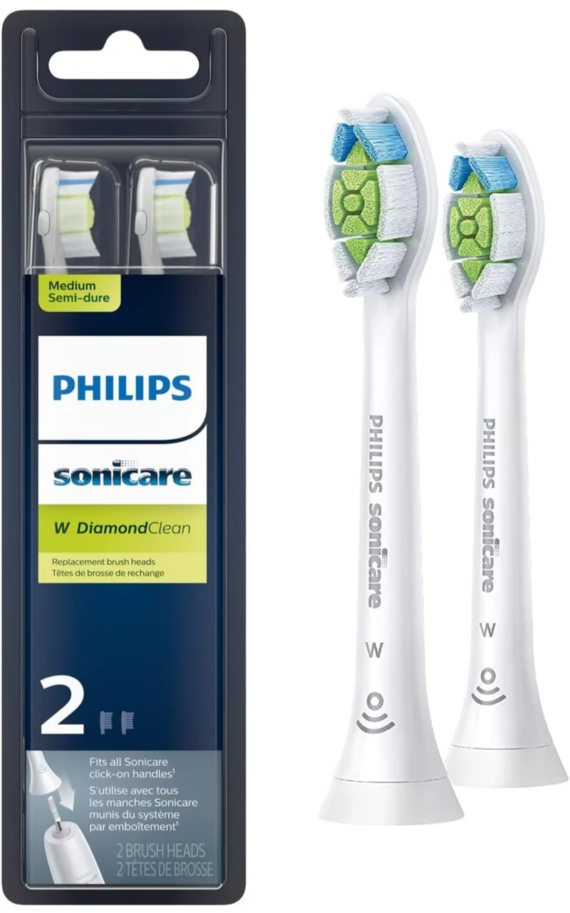 Philips Sonicare Genuine W DiamondClean Replacement Toothbrush Heads, 2 Brush Heads (White) HX6062/65