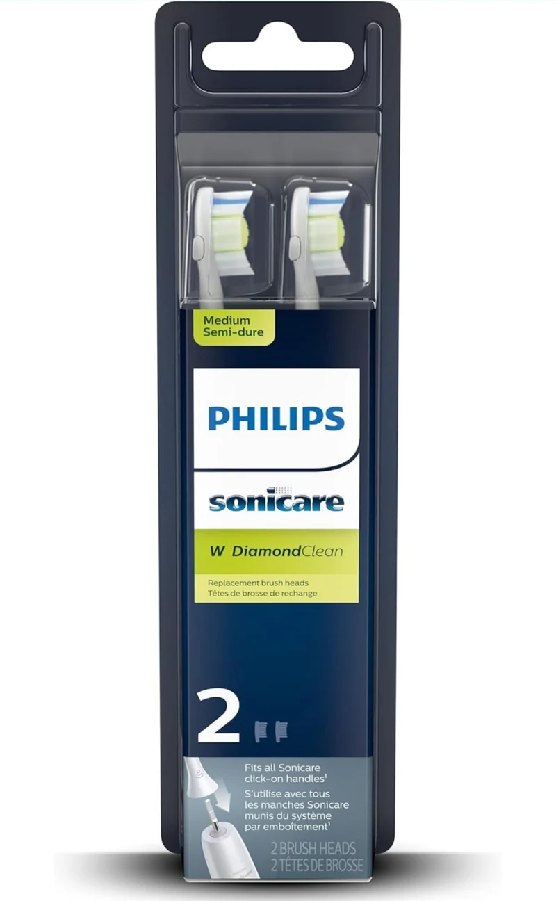 Philips Sonicare Genuine W DiamondClean Replacement Toothbrush Heads, 2 Brush Heads (White) HX6062/65