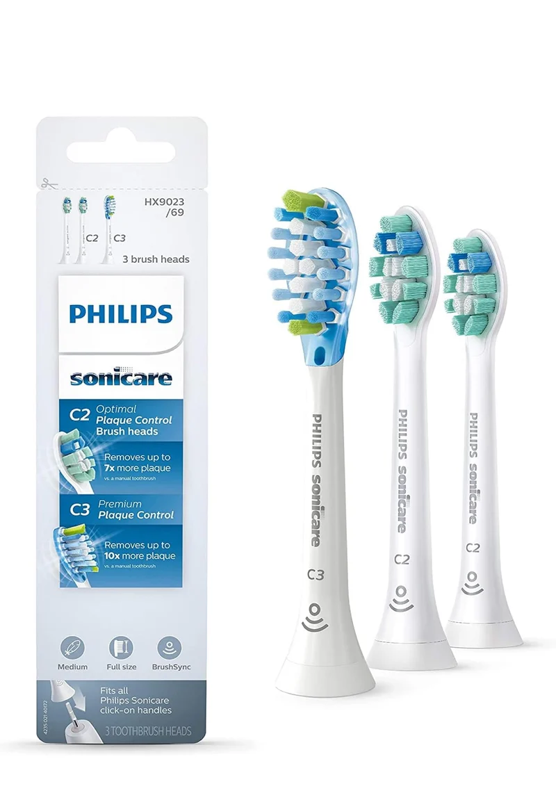 Philips Sonicare Genuine Toothbrush Head Variety Pack, C3 Premium Plaque Control and C2 Optimal Control, 3 Brush Heads - White