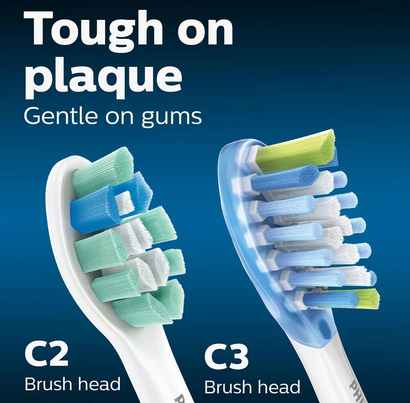 Philips Sonicare Genuine Toothbrush Head Variety Pack, C3 Premium Plaque Control and C2 Optimal Control, 3 Brush Heads - White