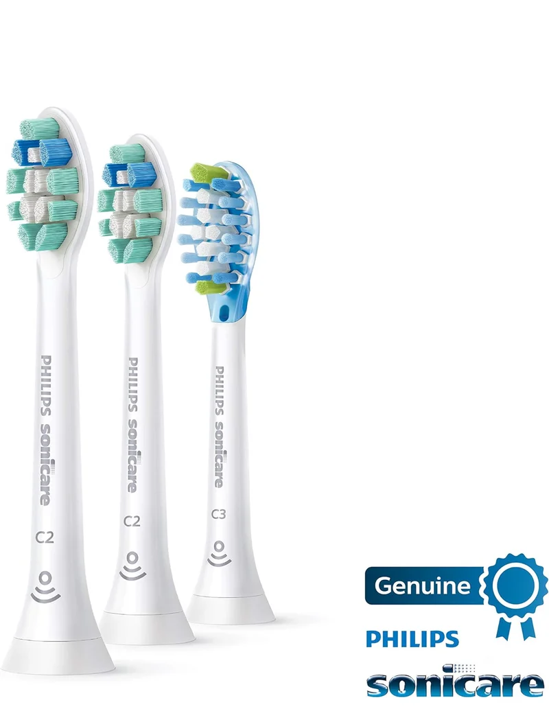 Philips Sonicare Genuine Toothbrush Head Variety Pack, C3 Premium Plaque Control and C2 Optimal Control, 3 Brush Heads - White
