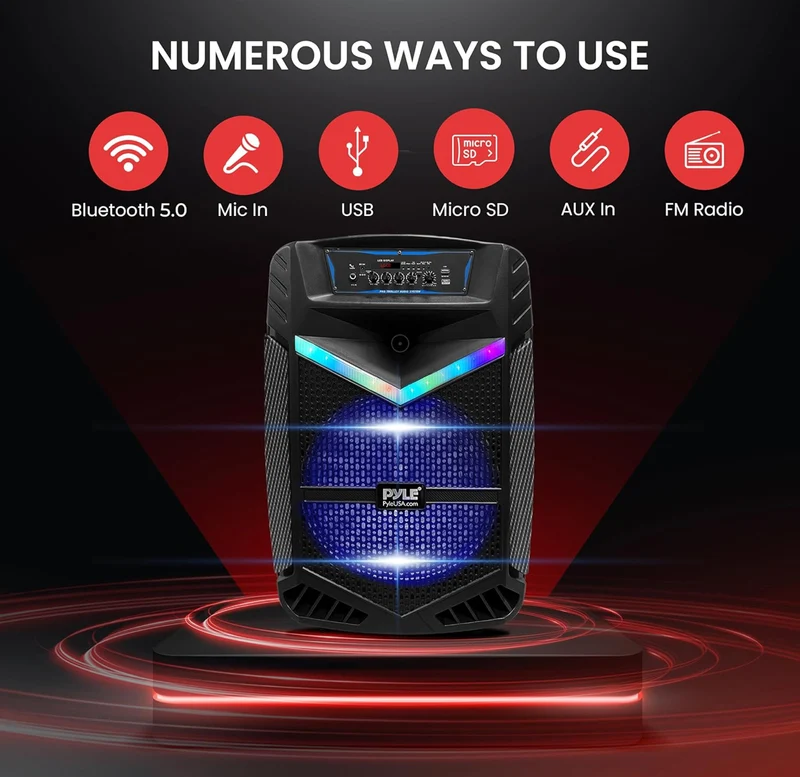 Portable Bluetooth PA Speaker - 1200W Rechargeable Outdoor Bluetooth w/ 15” Subwoofer 1” Tweeter, Recording Function Mic In Party Lights USB/SD Radio PPHP1542B