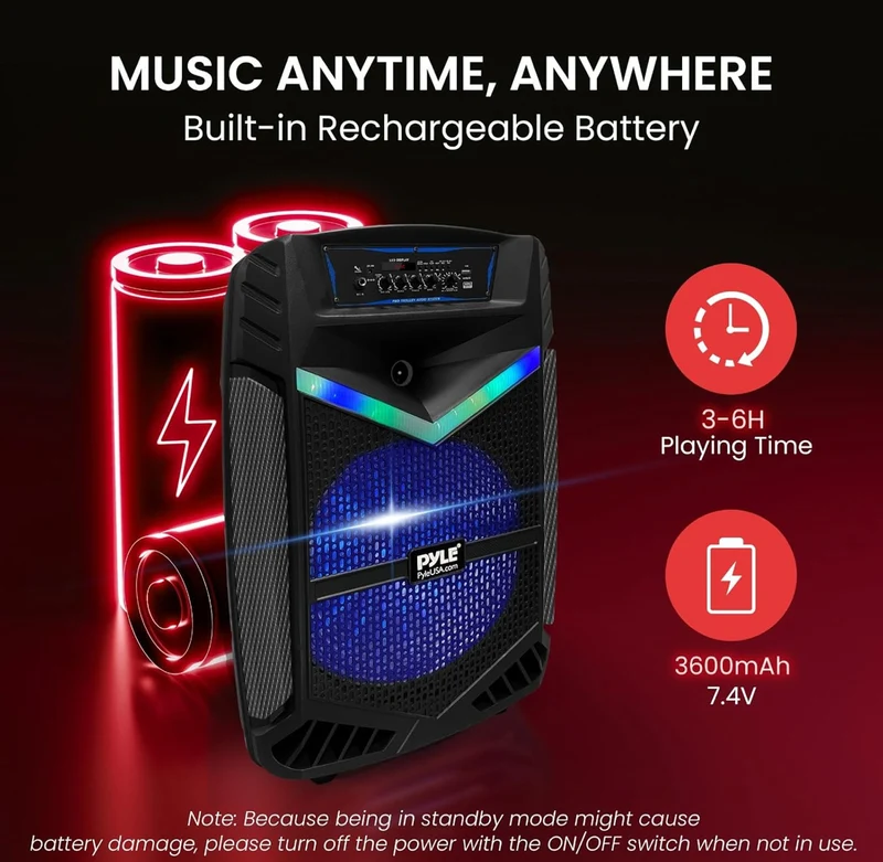 Portable Bluetooth PA Speaker - 1200W Rechargeable Outdoor Bluetooth w/ 15” Subwoofer 1” Tweeter, Recording Function Mic In Party Lights USB/SD Radio PPHP1542B