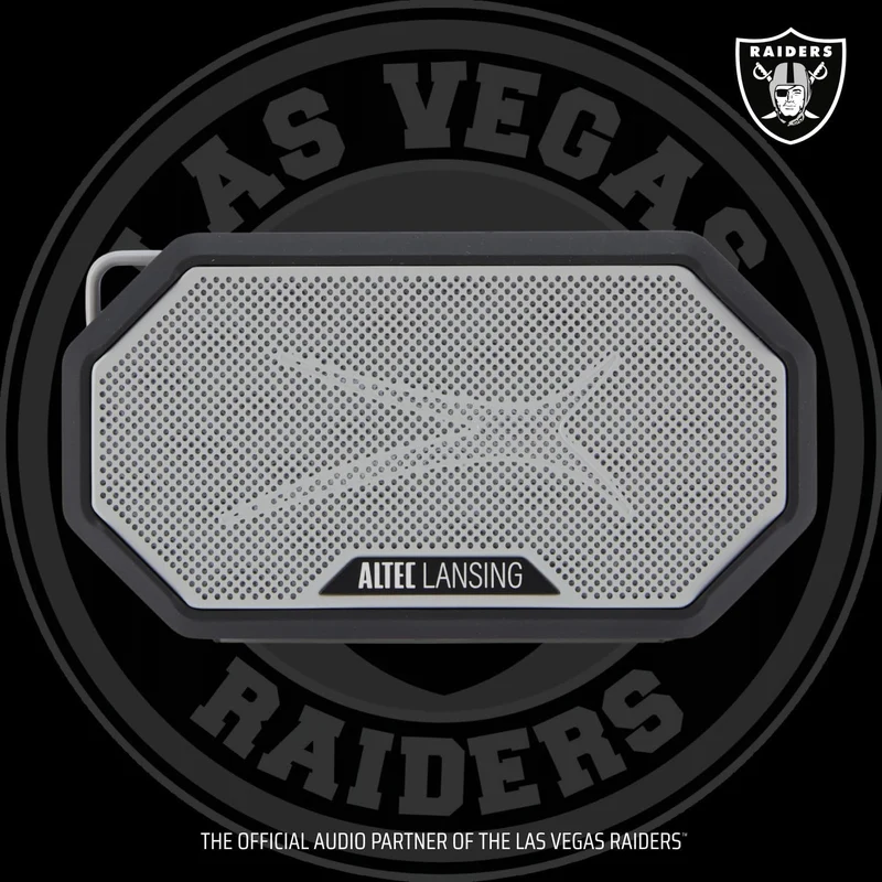Altec Lansing x LAS Vegas Raiders - Portable Bluetooth Speaker HYDRAMINI 2.0, IP67 Waterproof, 8W Output, 12h Playtime, USB-C Quick Charge, Voice Assistant Integration (Las Vegas Raiders)