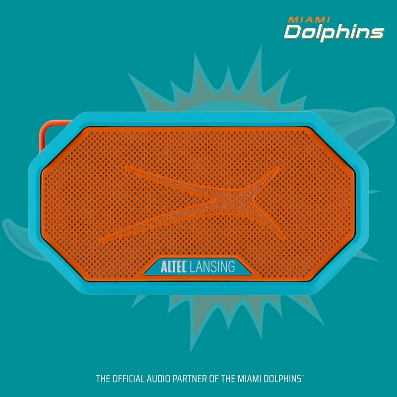Altec Lansing x Miami Dolphins - Portable Bluetooth Speaker HYDRAMINI 2.0, IP67 Waterproof, 8W Output, 12h Playtime, USB-C Quick Charge, Voice Assistant Integration (Miami Dolphins)