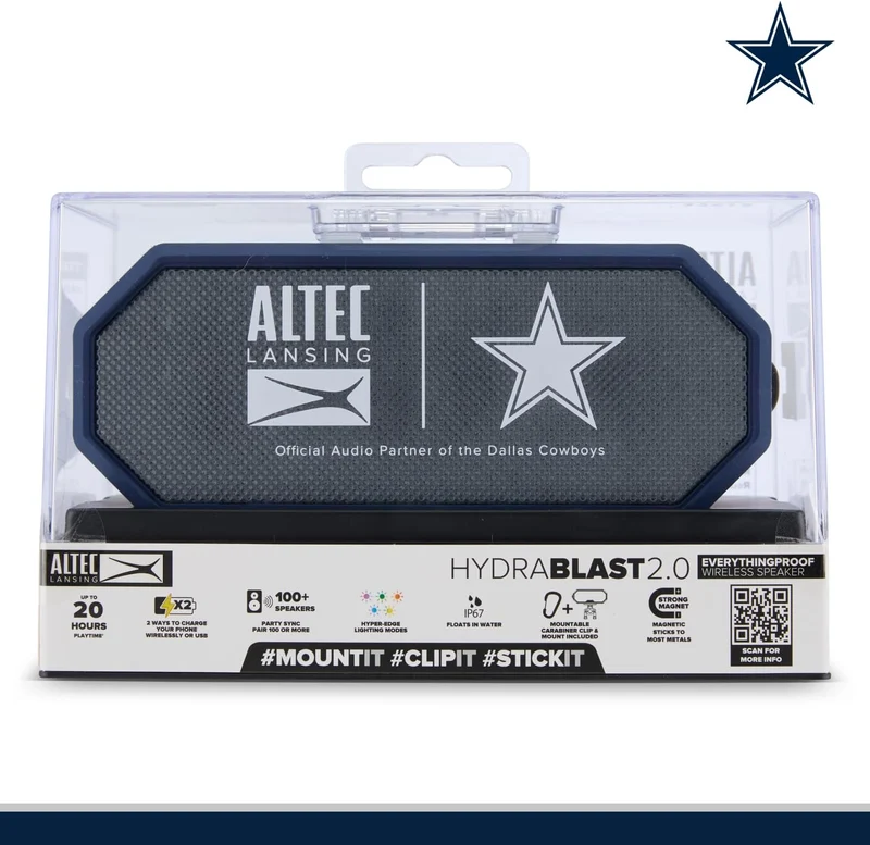 Portable Bluetooth Speaker HYDRABLAST 2.0, Waterproof IP67, 20W Output Power, Magnetic Bluetooth Speaker (Dallas Cowboys)