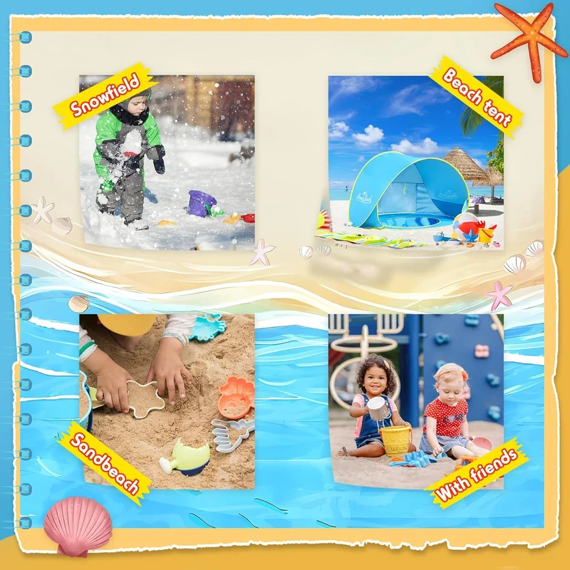 Beach Tent with Beach Sand Toys Pop Up Portable Shade Pool UPF50+ UV Protection Sun Shelter for Infant with Easy Set Up Canopy (Blue with Toys)