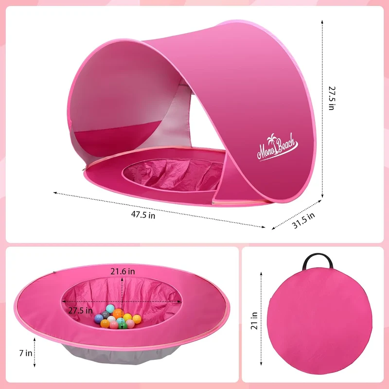 Beach Tent Pop Up Portable Shade Pool UPF50+ UV Protection Sun Shelter for Infant with Easy Set Up Canopy (Pink Beach Tent)