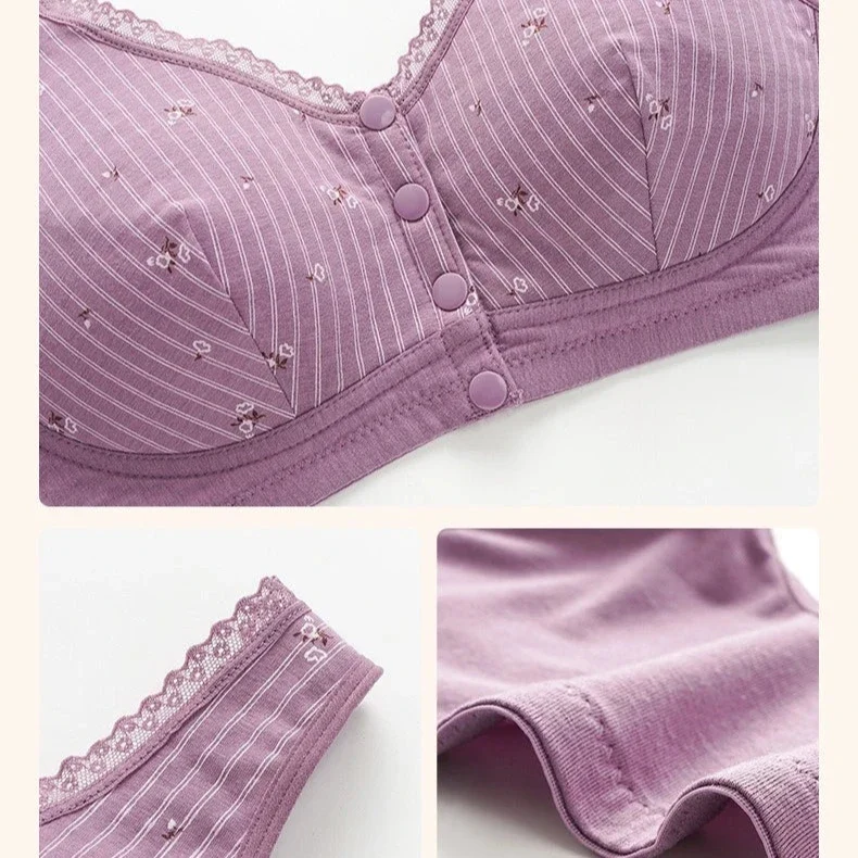 Soutien-gorge 100% Coton avec fleurs - Fermeture avant