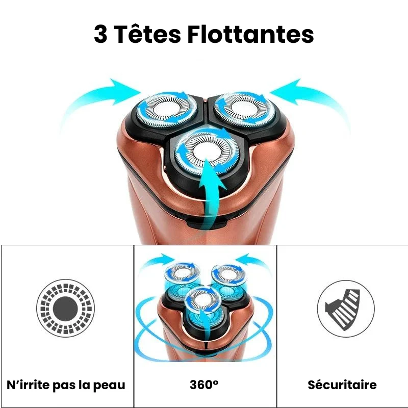 Rasoir électrique 3 têtes sans-fil avec écran LCD 2 en 1