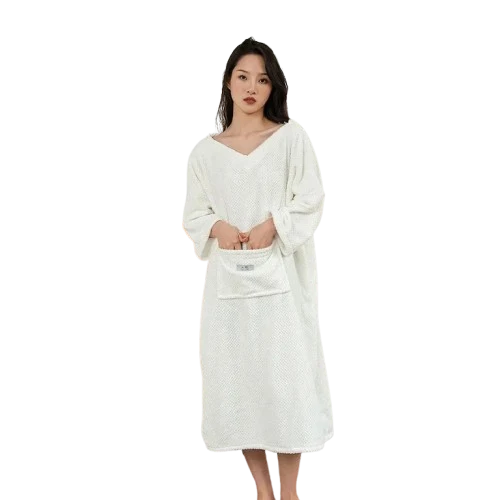 Peignoir Poncho de bain doux pour femme - Grande poche & Capuche