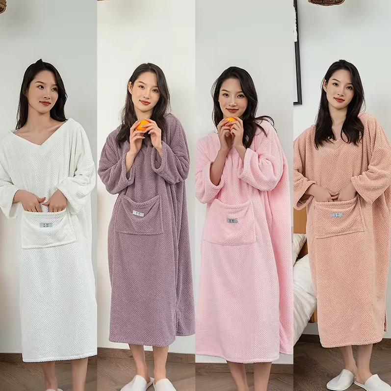 Peignoir Poncho de bain doux pour femme - Grande poche & Capuche