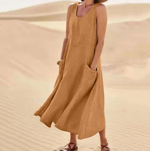 Robe Boho en coton et lin avec poches