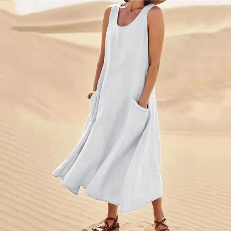 Robe Boho en coton et lin avec poches