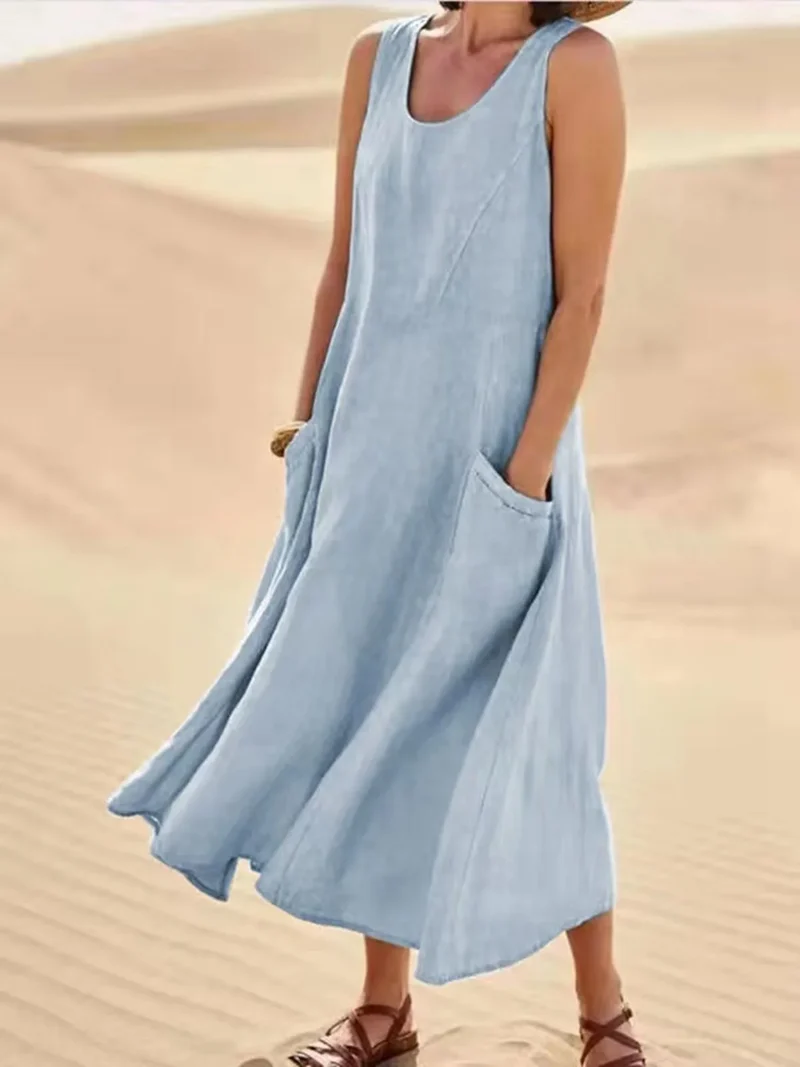 Robe Boho en coton et lin avec poches