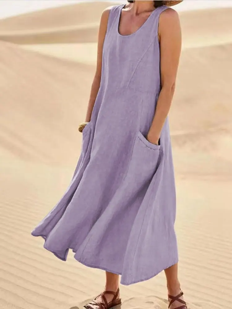 Robe Boho en coton et lin avec poches