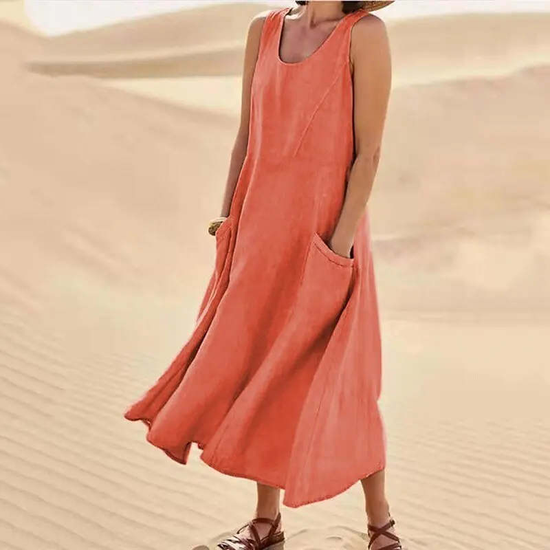 Robe Boho en coton et lin avec poches
