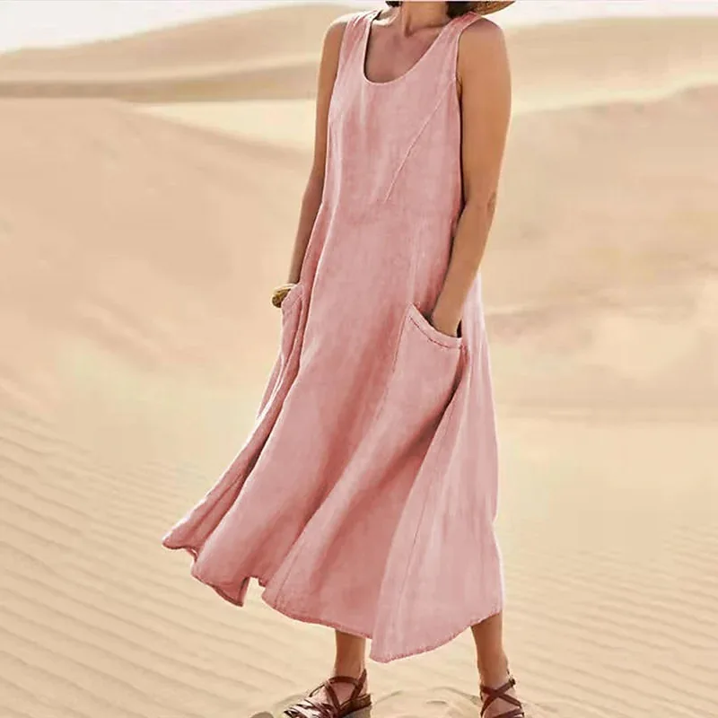 Robe Boho en coton et lin avec poches