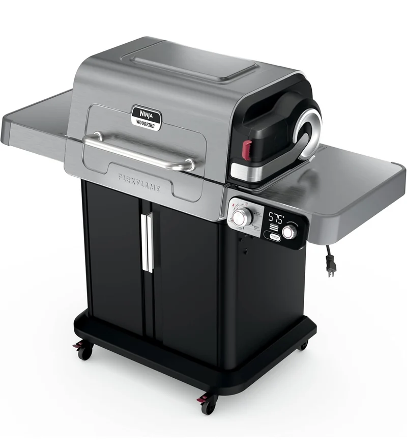 Ninja FlexFlame, Grill and Smoker, Electric and Propane Grill, Roaster, BBQ Grill, 5-in-1 Cooking System, 3 Burner, Digital Control, Outdoor Cooking, Griddle, Pizza Maker - Stainless Steel (PG301)