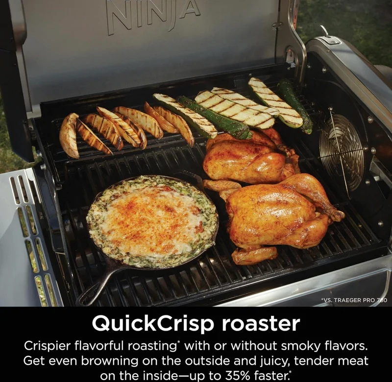Ninja FlexFlame, Grill and Smoker, Electric and Propane Grill, Roaster, BBQ Grill, 5-in-1 Cooking System, 3 Burner, Digital Control, Outdoor Cooking, Griddle, Pizza Maker - Stainless Steel (PG301)