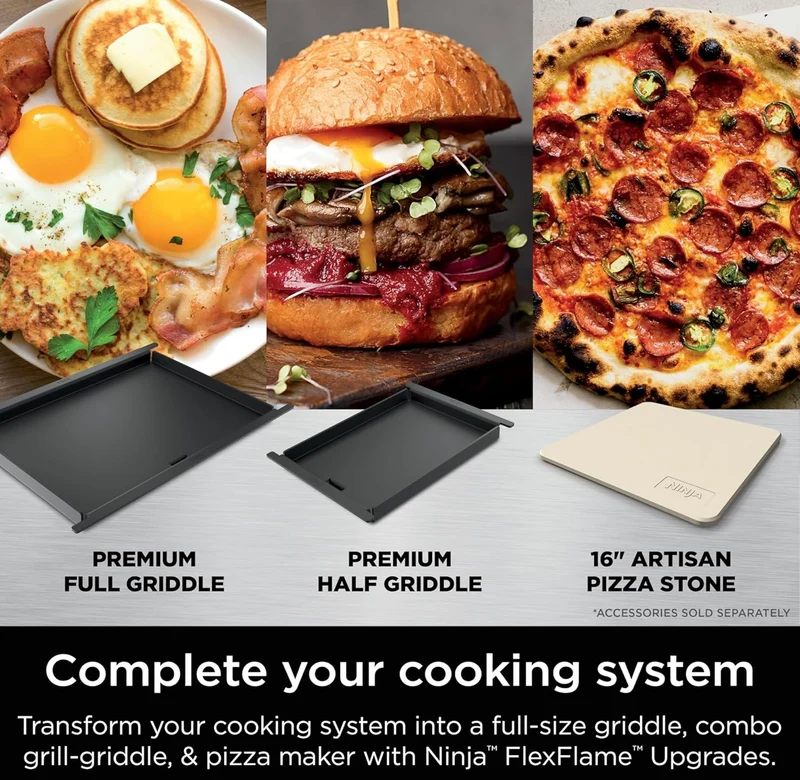 Ninja FlexFlame, Grill and Smoker, Electric and Propane Grill, Roaster, BBQ Grill, 5-in-1 Cooking System, 3 Burner, Digital Control, Outdoor Cooking, Griddle, Pizza Maker - Stainless Steel (PG301)
