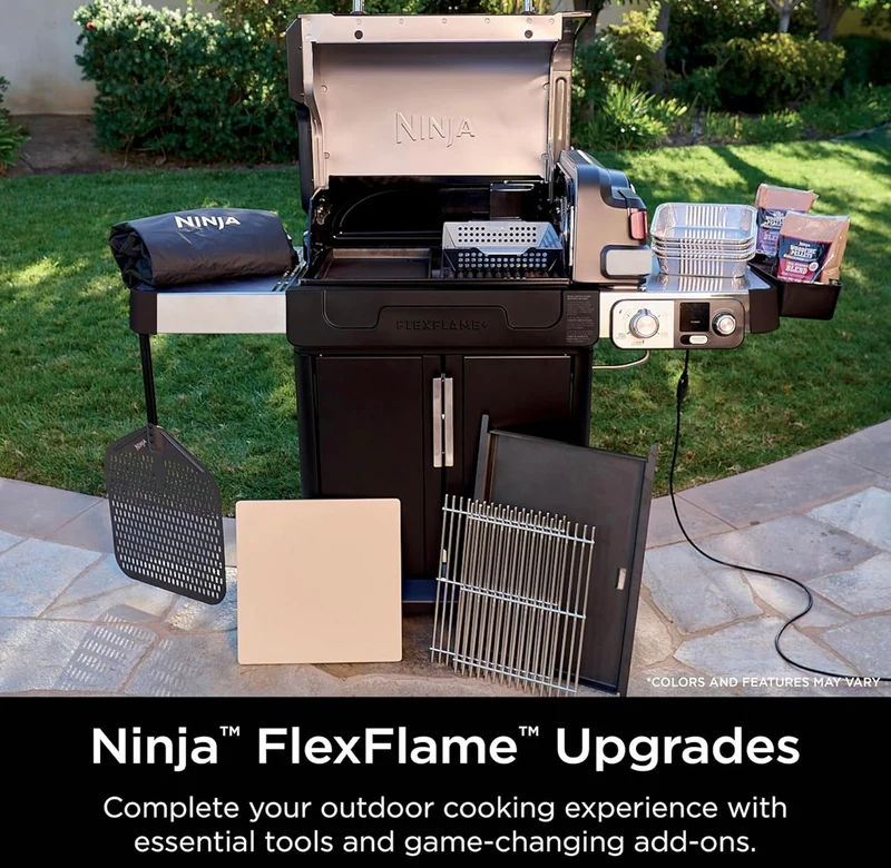 Ninja FlexFlame, Grill and Smoker, Electric and Propane Grill, Roaster, BBQ Grill, 5-in-1 Cooking System, 3 Burner, Digital Control, Outdoor Cooking, Griddle, Pizza Maker - Stainless Steel (PG301)