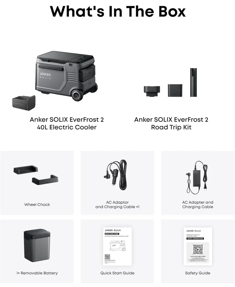 Anker SOLIX EverFrost 2 40L Cooler with Road Trip Kit, 42 qt Car Electric Cooler with 288Wh