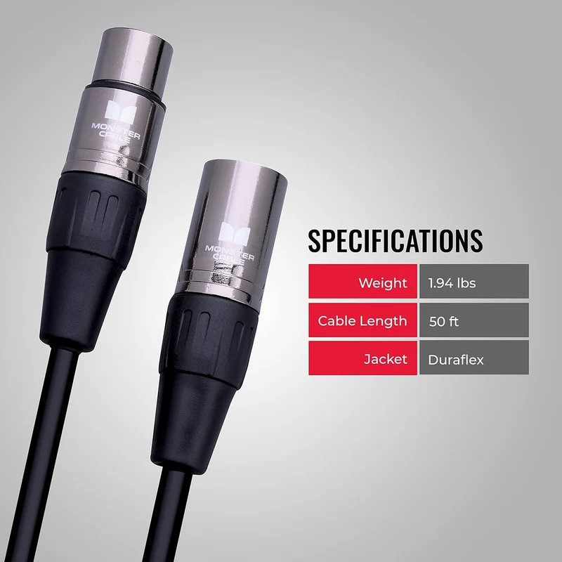 Monster Prolink Classic Microphone Cable. 100 feet Silver Contact XLR Cables. Mic Cable w/MultiTwist Construction. 95% Copper Braided Shield XLR Cable. Microphone Cable.