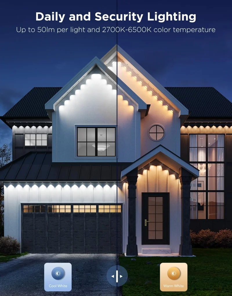 Permanent Outdoor Lights Pro, 200ft with 120 RGBIC LED Lights for Daily and Accent Lighting, 75 Scene Modes for Outdoor Decor, IP67 Waterproof, Works with Alexa, Google Assistant, Matter, White