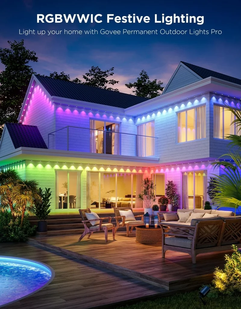 Permanent Outdoor Lights Pro, 100ft with 60 RGBIC LED Lights for Daily and Accent Lighting, 75 Scene Modes for Outdoor Decor, IP67 Waterproof, Works with Alexa, Google Assistant, Matter, White