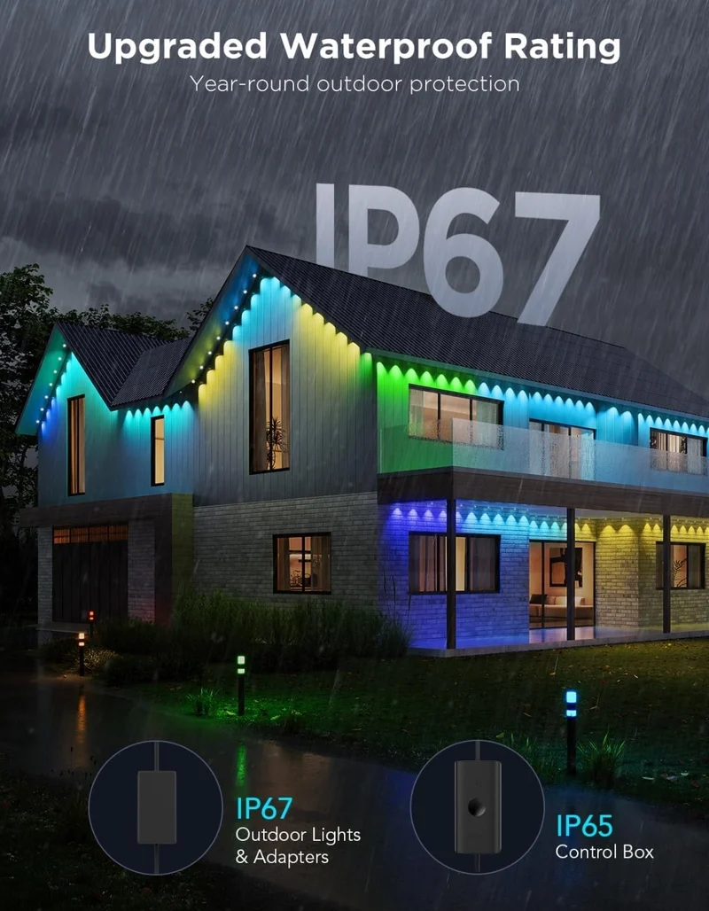 Permanent Outdoor Lights Pro, 100ft with 60 RGBIC LED Lights for Daily and Accent Lighting, 75 Scene Modes for Outdoor Decor, IP67 Waterproof, Works with Alexa, Google Assistant, Matter, Black