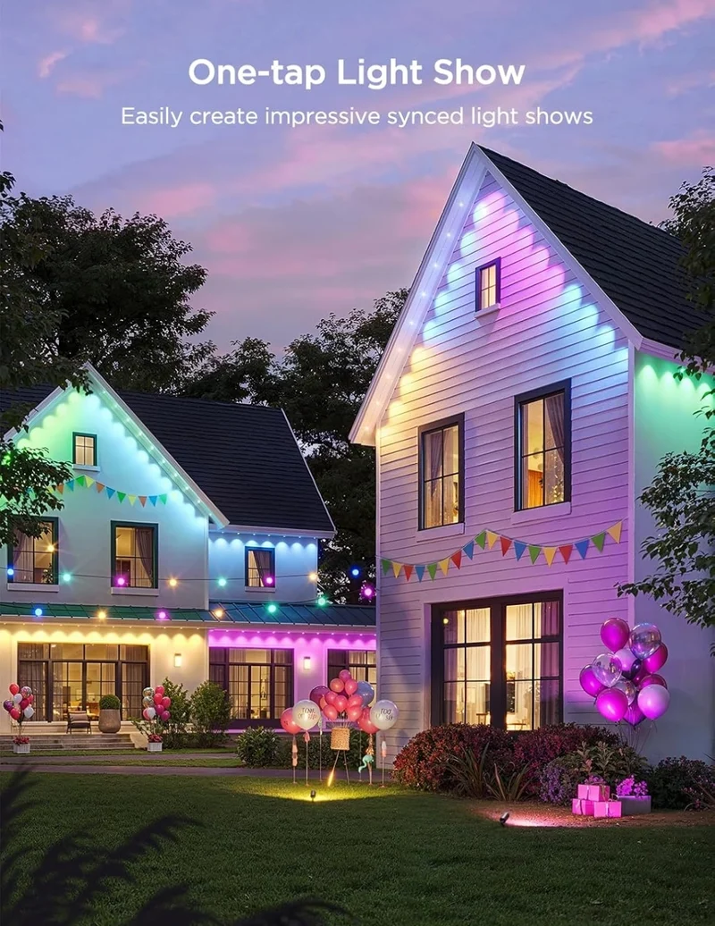 Permanent Outdoor Lights 2, 100ft RGBIC Outdoor Lights with 72 LED Lights, IP67 Waterproof, 100 Scene Modes with 40lm White for Outdoor Decorations, Works with Alexa, Google Assistant, Black